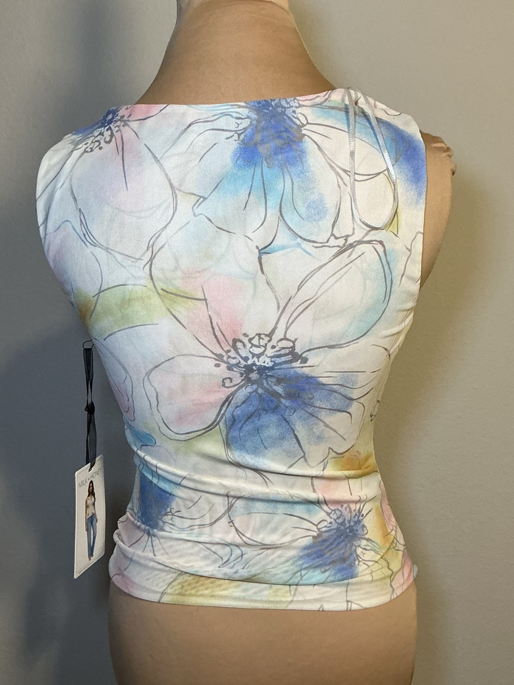 Floral Watercolor Cowl Neck Sleeveless Top - White/Multi - Picture 2 of 7